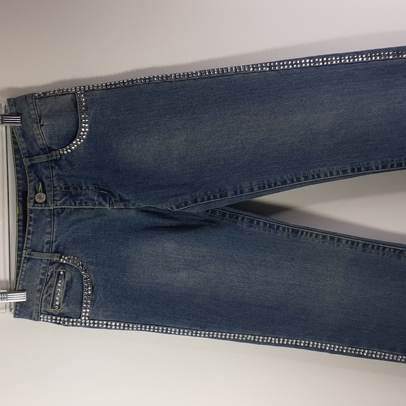 Urban Groove Rhinestones Straight Leg Light Wash Blue Jeans Size SA Waist 28 - Picture 4 of 16